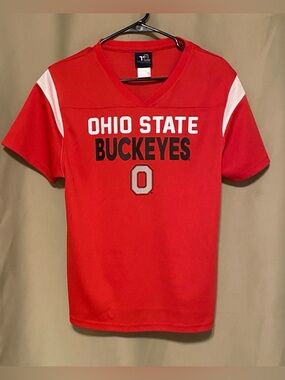 Ohio State Buckeyes Team Athletics #0 Red Short Sleeve Jersey Shirt L-14/16